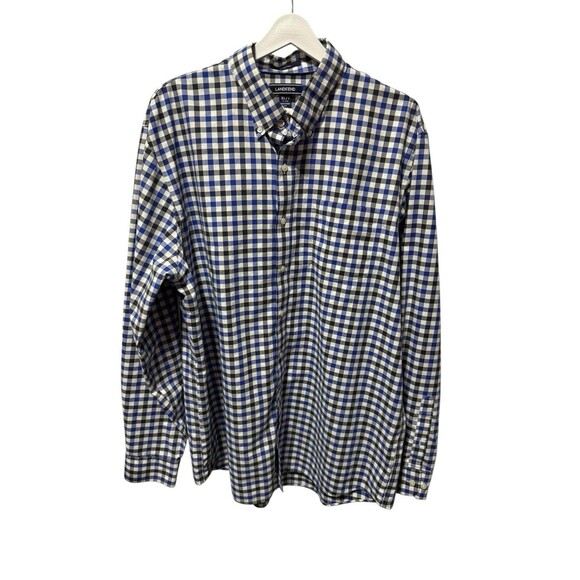 Lands End Men’s Plaid Long Sleeve Button Down XL/T 17-17 1/2 Blue, Black, White - Picture 1 of 11